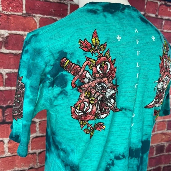 Affliction Black Label Men’s Tiger Rhinestone Short Sleeve T-shirt- XL /3XL -NWT - Picture 11 of 14